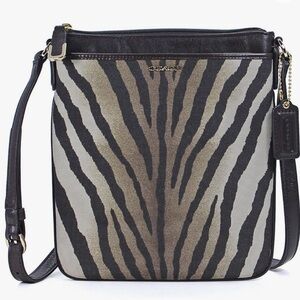 Coach Madison Swingpack Crossbody Purse Brown Zebra Print - EUC
